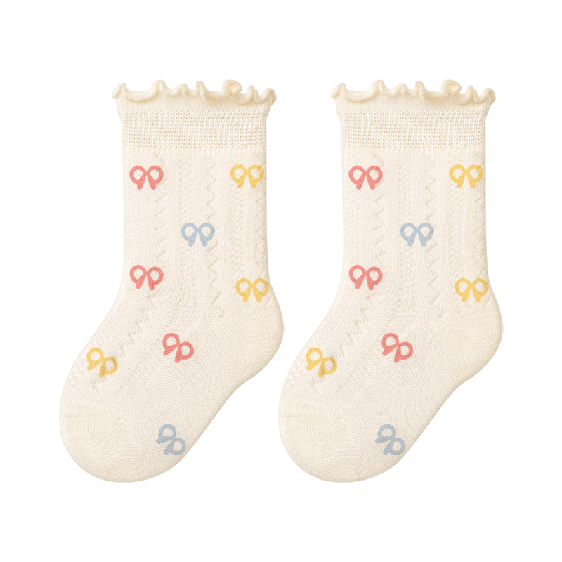 Growth Baby Socks Summer Ruffled Edge Breathable Mesh Newborn Cotton Socks Soft Cuff Mid-Calf