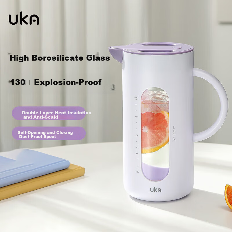 UKA Glass Water Pitcher Cold Water Jug High Temperature Resistant Large Capacity Household Tea Kettle Purple