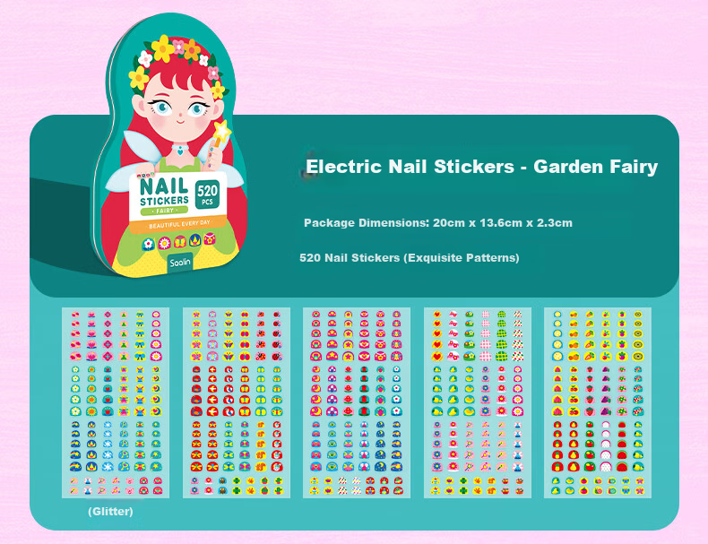 SAALIN Children's Cartoon Nail Stickers Nail Polish Set Waterproof Safe Peelable Princess Girl Toy Gift 17