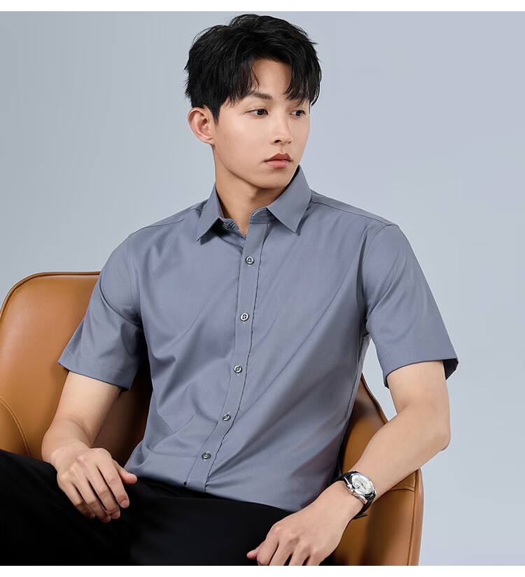 ROMON Men's Short Sleeve Cotton Solid Color Business Casual Lightweight Breathable Shirt White (Short) L 15