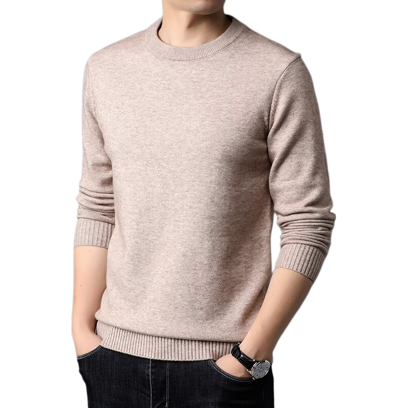 Hengyuanxiang Solid Color Thickened Crew Neck Sweater Men's Mid-Aged Knitted Thermal Base Layer