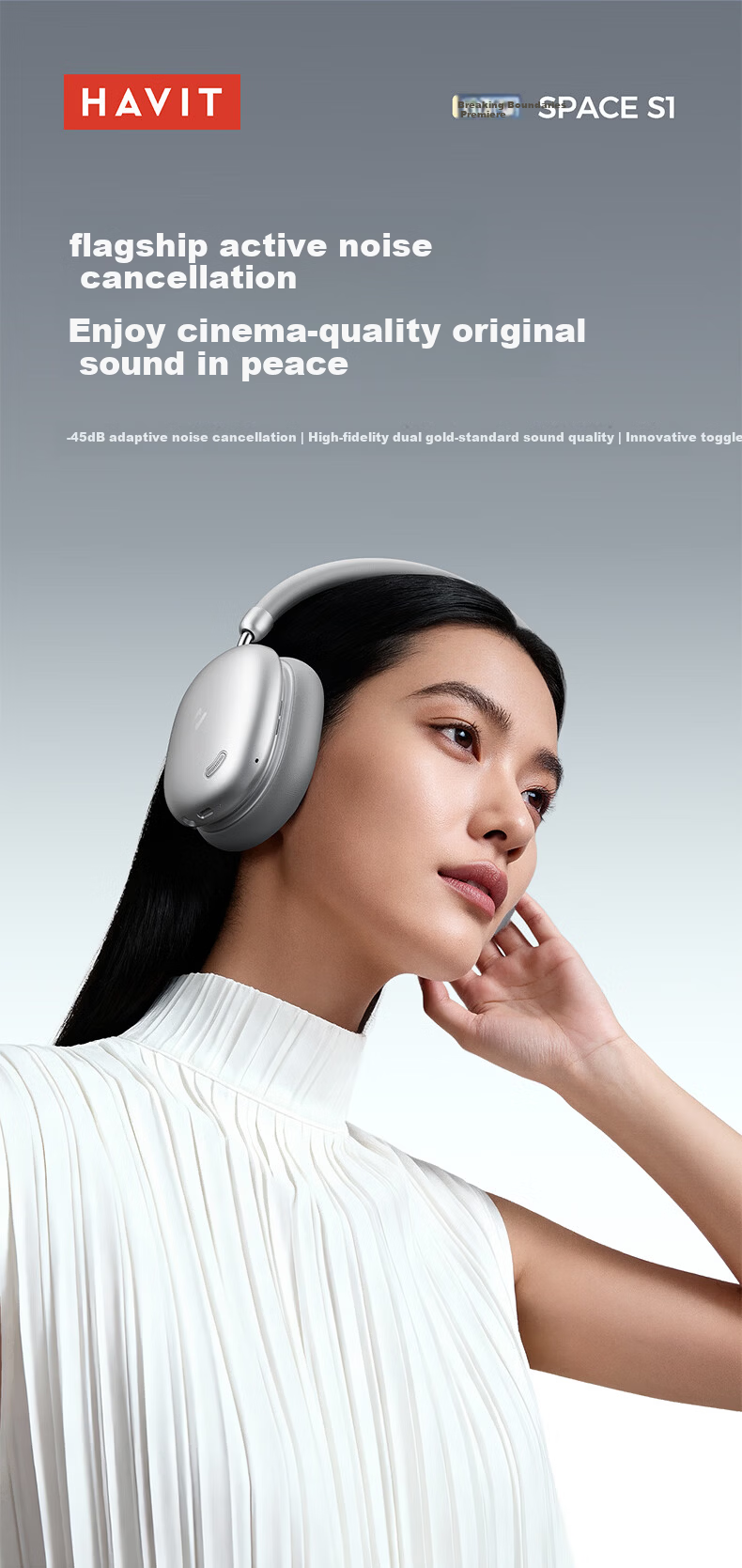 Havit Over-Ear Bluetooth Headphones ANC Active Noise Cancellation Deep Bass Wireless Headset Long Battery Life for Computer Online Classes Gaming Sports Compatible with Apple Huawei Xiaomi H668BT Black 7