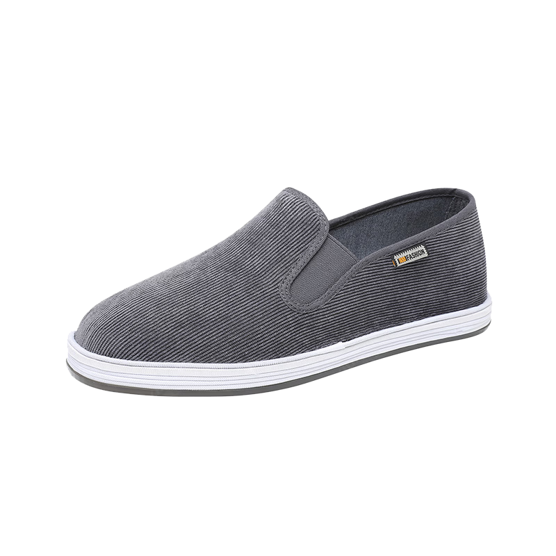 Yidisen Corduroy Authentic Old Beijing Cloth Shoes for Men Gray with Foot-Care Mugwort and Jute Size 41