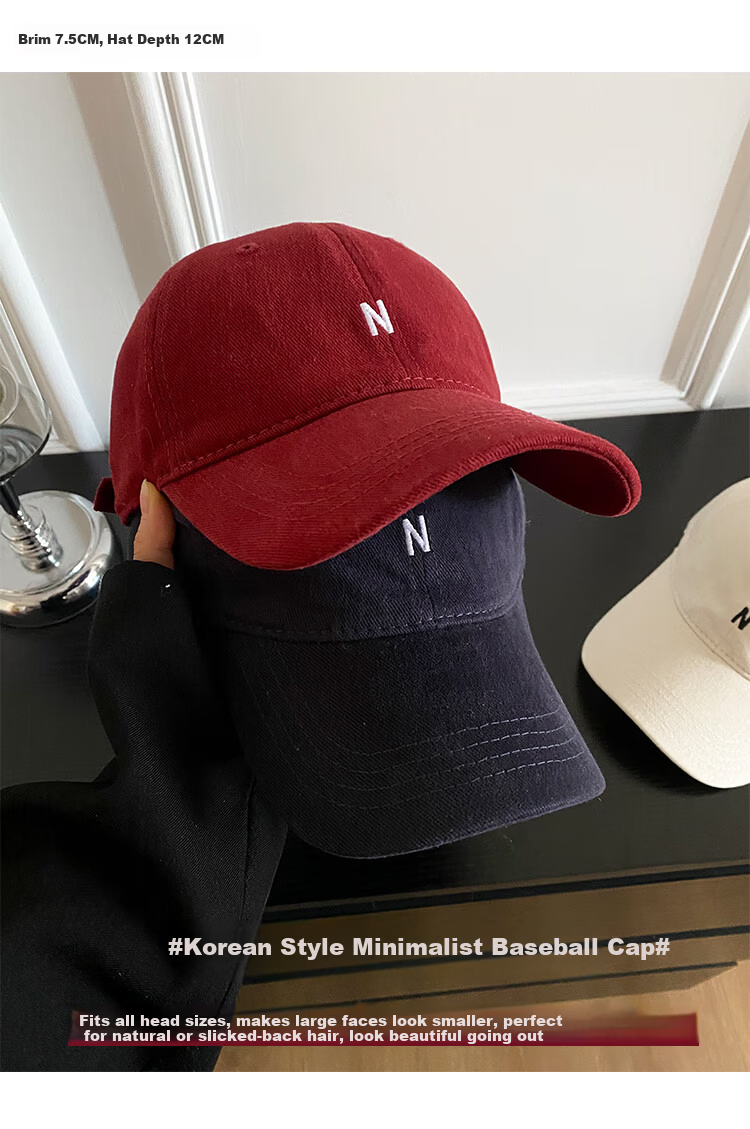 HAOGUAN Women's Baseball Cap, Korean Style, Face-Slimming, Large Head Circumference, Men's Sunshade, Red Duckbill Hat, Spring and Autumn 7