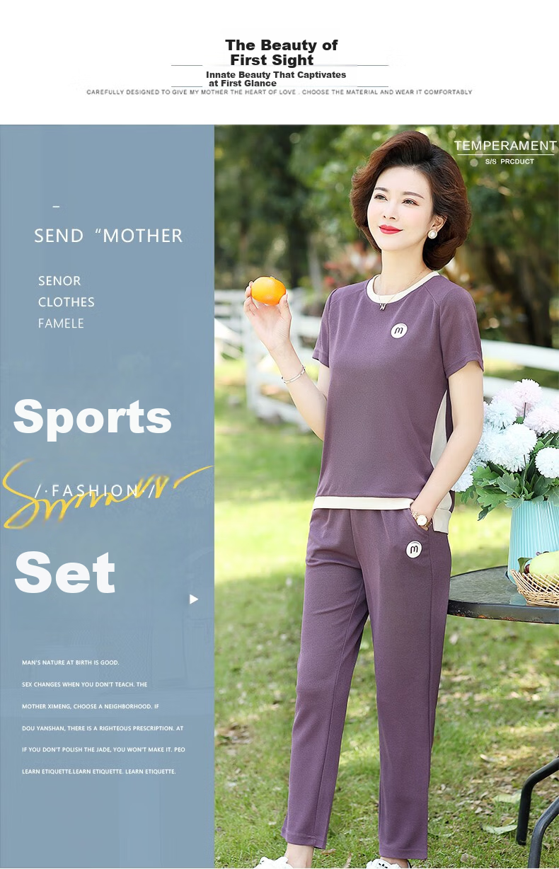 QIUFULUO Women's Summer 2026 New Casual Two-Piece Set Middle-Aged and Elderly Fashionable Versatile Outfit for 50s and 60s 1