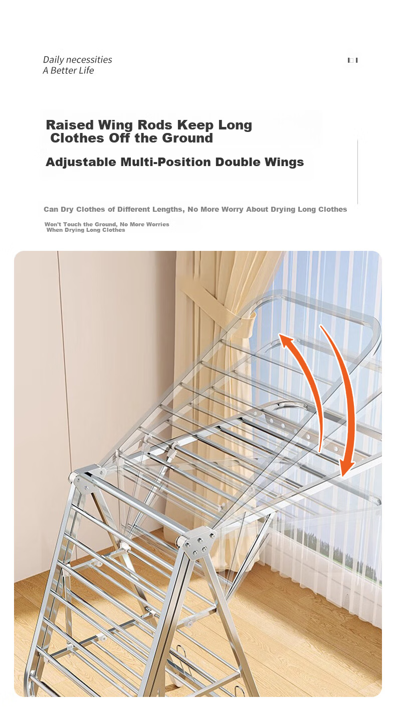 40,000 Kilometers Folding Floor Clothes Drying Rack Stainless Steel Balcony Wing-Shaped Indoor Outdoor Laundry Rack 4