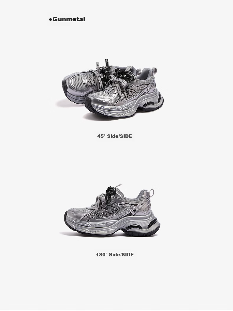 CAMEL Galaxy 3rd Generation Dad Shoes Women Colorblock Patchwork Height Increasing Outdoor Casual Shoes L26S283014 Beige/Silver/Green Size 35 21