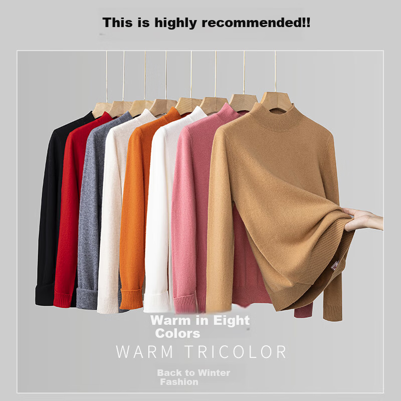 Hengyuanxiang 100% Pure Wool Women's Thick Half Turtleneck Loose Fit Base Layer Winter Fashion Knit Sweater Top 4