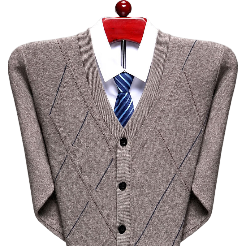 Hengyuanxiang Men's Knitted V-Neck Cardigan Loose Casual Knit Base Shirt for Middle-aged and Elderly Dad Wear Camel 2XL