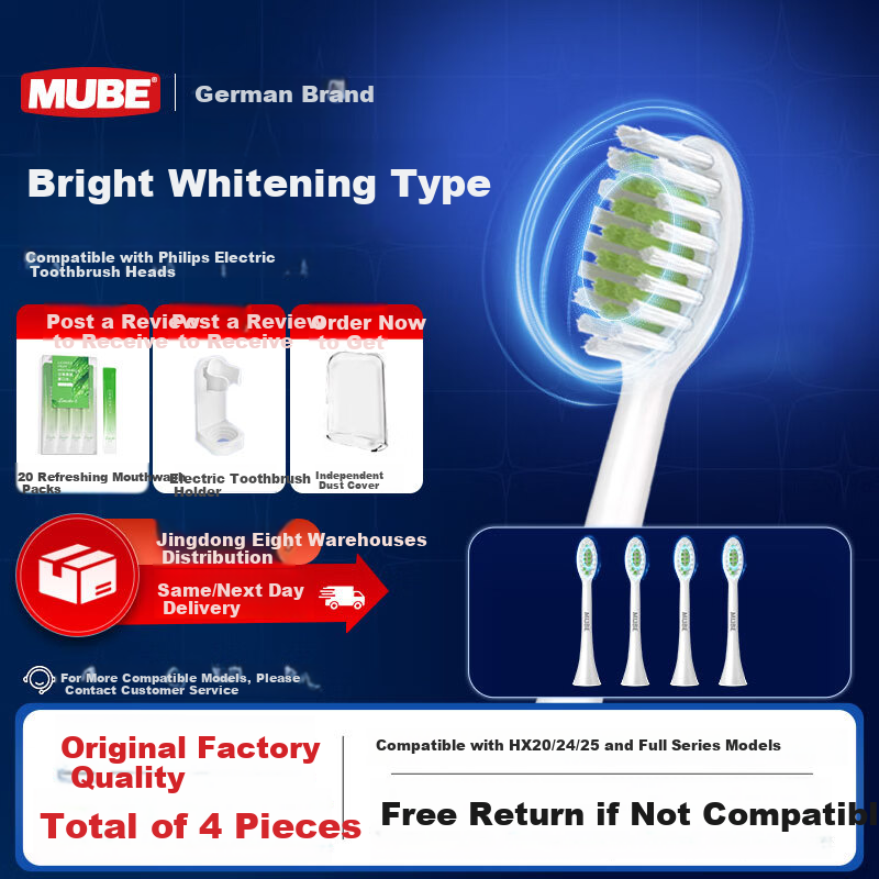MUBE Replacement Brush Heads Compatible with Philips Electric Toothbrush HX2471/2431/2451/2461/2462/2421/2482/2034/01 Series Small Feather Brush