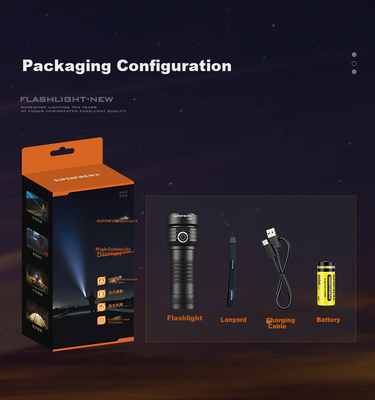 SupFire EX09 High-Intensity Flashlight, Rechargeable, Long-Range, Outdoor Mini LED, Home Emergency Light, 4000mAh 13