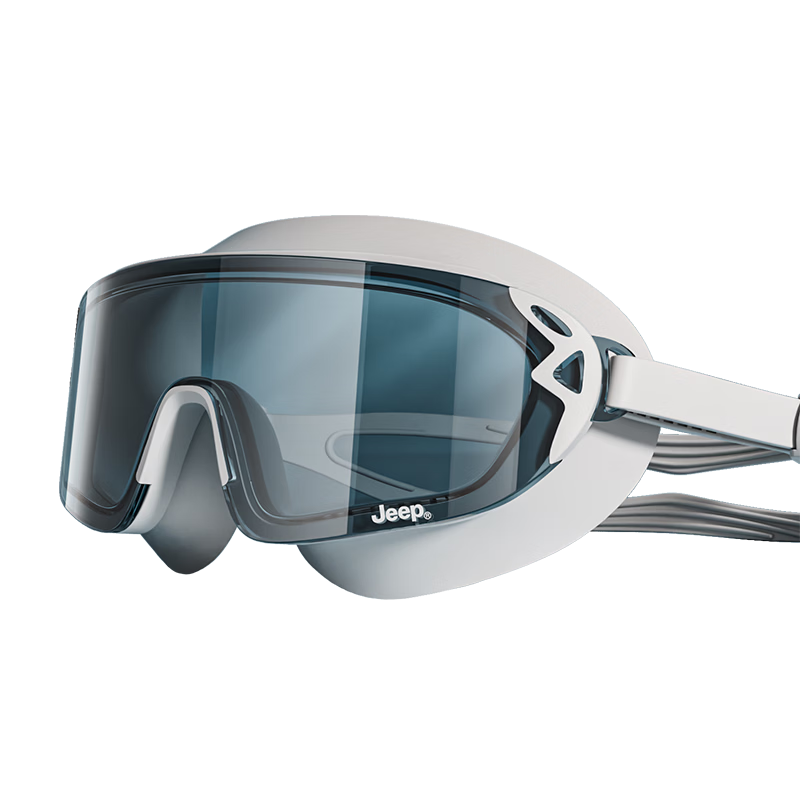 JEEP Swimming Goggles HD Anti-Fog Waterproof Women's Large Frame Prescription Swim Glasses Men's Professional Gear Smoke Black Plano