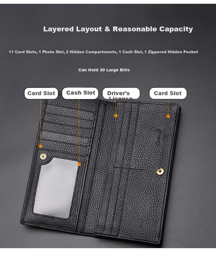 CROCODILE Goddess Festival First Layer Cowhide Simple Long Women's Wallet Bee 20% Off Ticket Holder Birthday Gift for Women 6