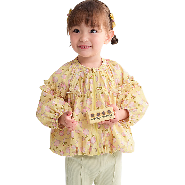 BALABALA Children's Outerwear, Girls' Coat, Puff Sleeve Top, Autumn Wear, Bow Tie Sweet Style, 209325105001