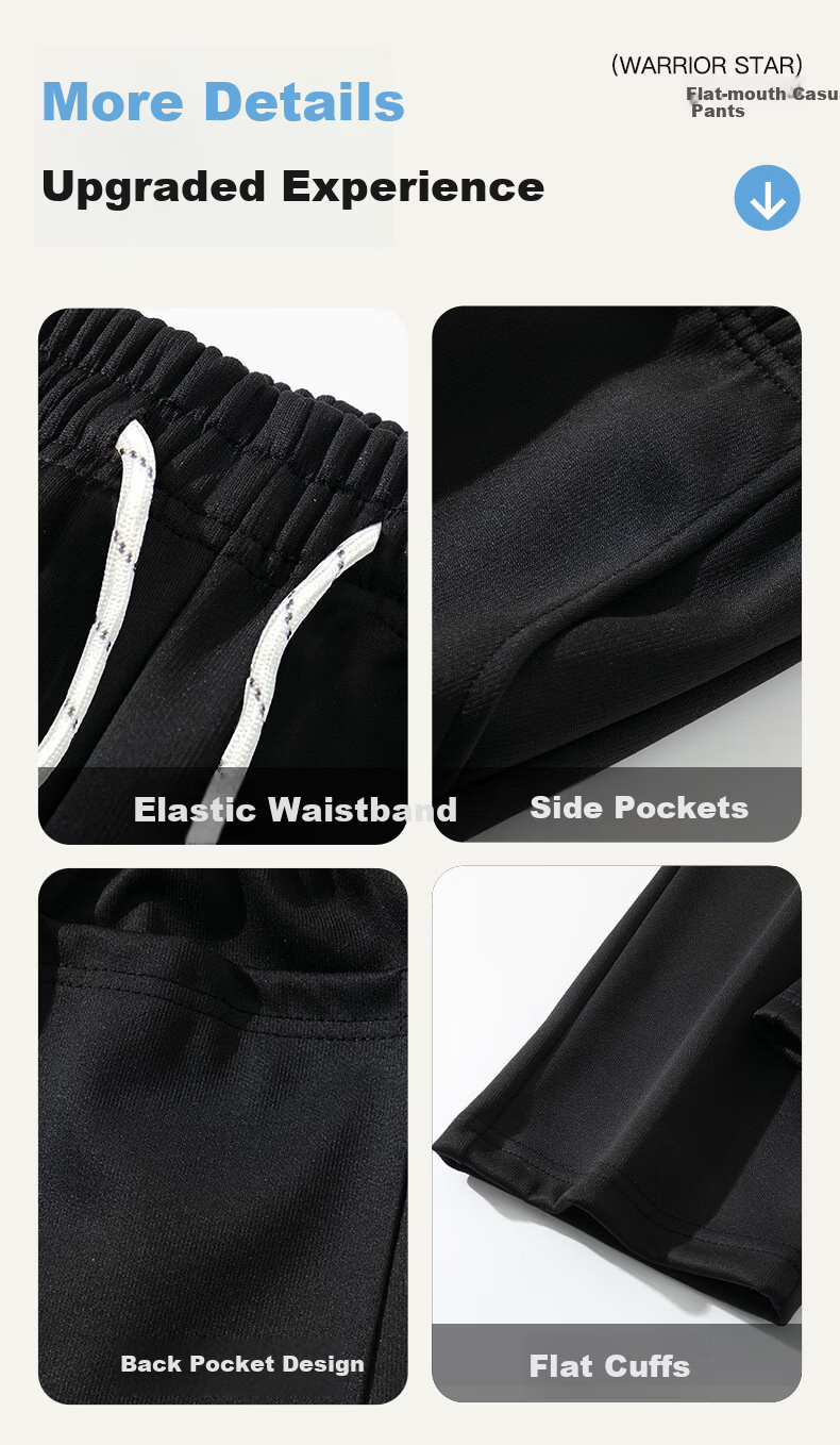 Warrior Casual Pants for Men, Straight-Leg Wide-Leg Trousers, Sports Sweatpants for Men, Versatile Long Pants, Black, Size M 9