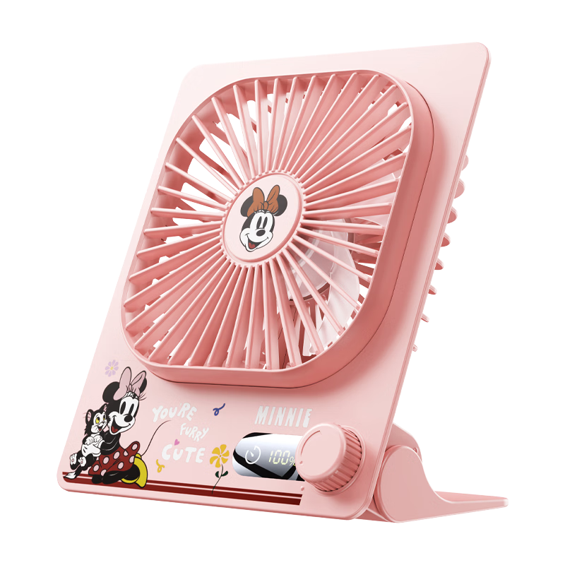 DISNEY Desktop Fan Mini Portable USB Rechargeable Small Personal Fan High Power Long Battery Life for Students Dorm Office Z02 Minnie Pink