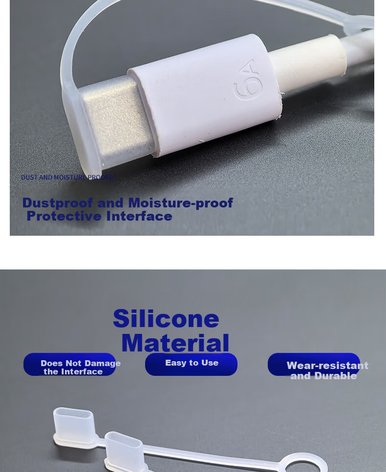 Hengrui Stone Apple Android Type-C Dust Plug Male Connector Cap Dustproof Moisture-Proof Protective Cover Anti-Lost with Leather Case White Set of 3 5