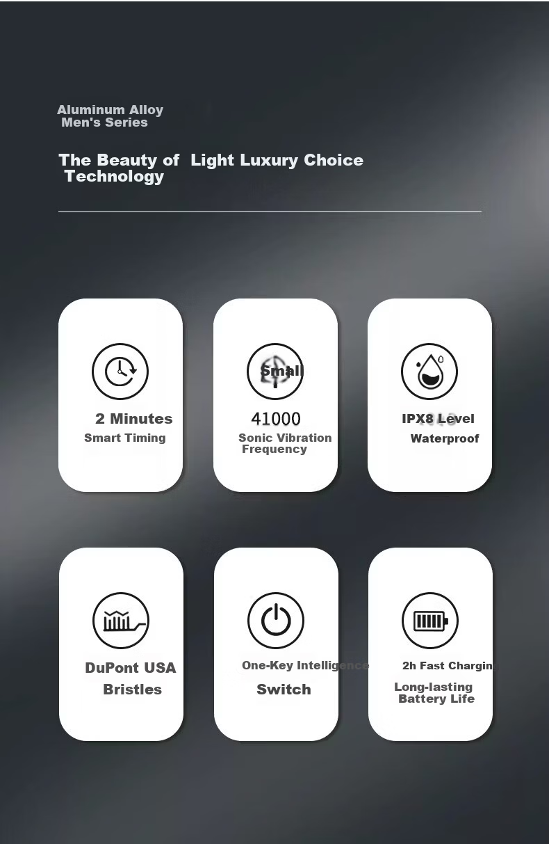 Ebonee High-End Business German Precision Aluminum Alloy Adult Sonic Electric Toothbrush Luxury Men's Powerful Cleaning Gum Care Metal Base Birthday Gift Box Set 2