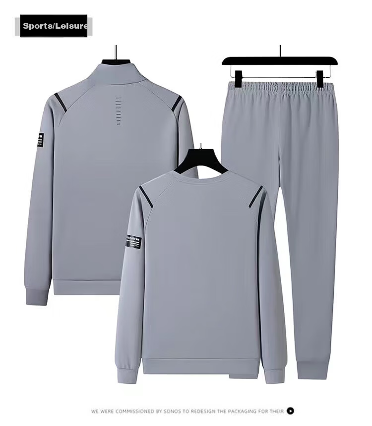 PLAYBOY Men's Sports Tracksuit Spring and Autumn Breathable Casual Oversized Loose Cardigan Three-Piece Set Gray XL 9