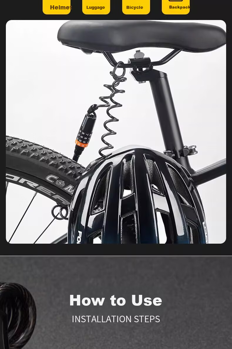 Forever Helmet Lock Bicycle Lock Electric Motorcycle Children's Combination Lock Mountain Road Bike Luggage Anti-theft Lock Black Pink 13