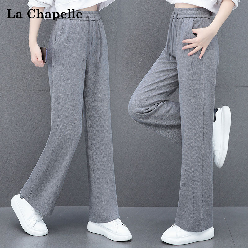 La Chapelle Women's Straight Casual Pants Spring Summer New Loose Slim Wide-Leg Trousers Petite High Waist Long Pants Gray M