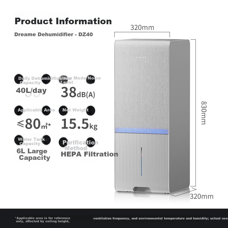 Dreame DZ40 Dehumidifier Silent Inverter Purification 40L/Day Home Clothes Dryer Basement Dehumidifier