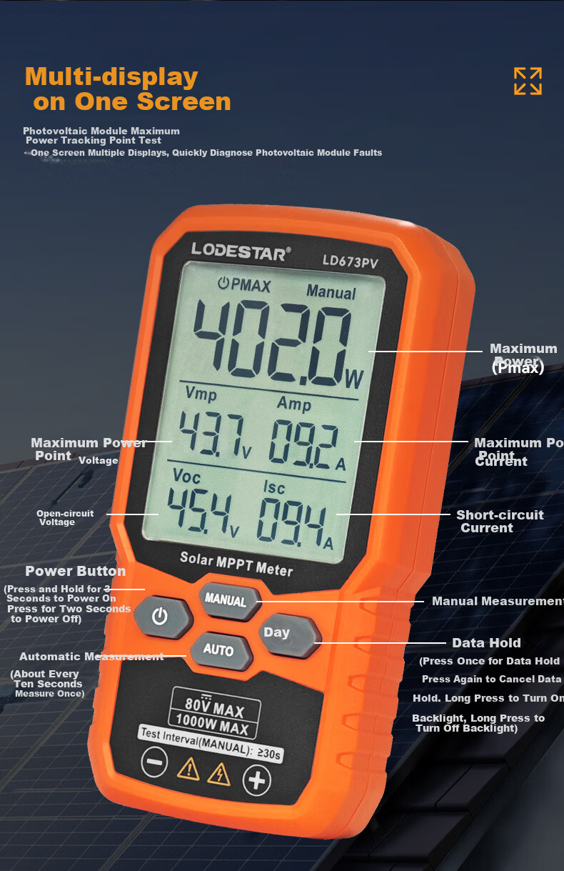 LODESTAR PV Module Maximum Power Tester Solar Panel Detector MPPT Peak Multimeter LD673PV 3