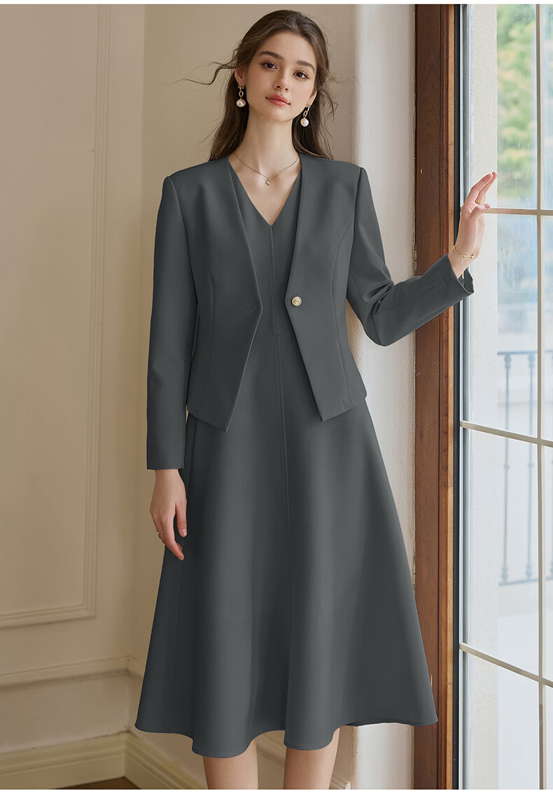 ROEYSHOUSE Women's Elegant Slim Fit Blazer Spring New Solid Color Commuter Suit 11646 Apricot S 14