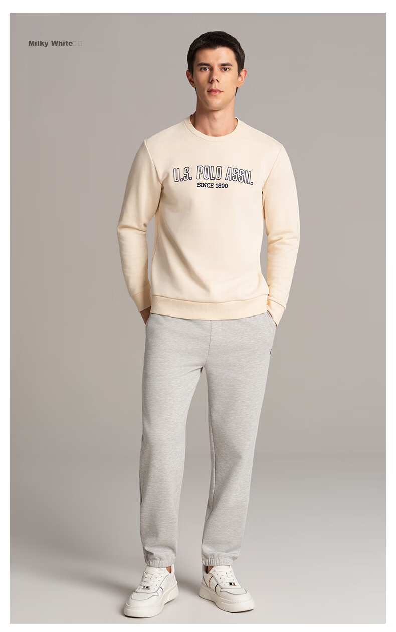 U.S. POLO ASSN. Men's Fleece-Lined Heavyweight Long Sleeve Sweatshirt Casual Loose Fit White XL 11