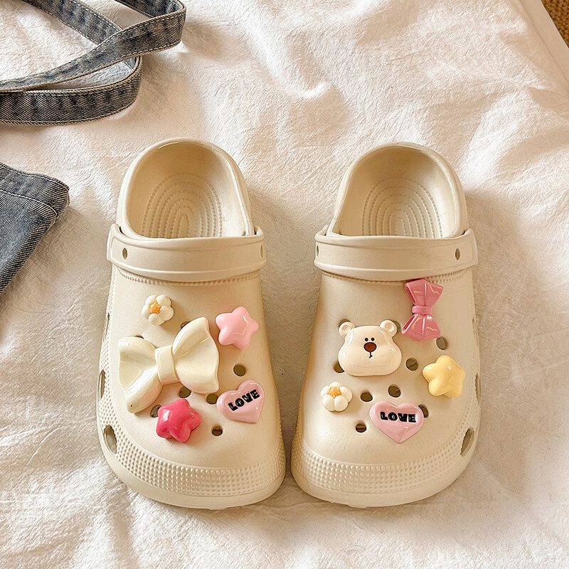 AILAIJIA Starlight Bear Height Increasing Clog Sandals for Women Beach Shoes White Size 40-41