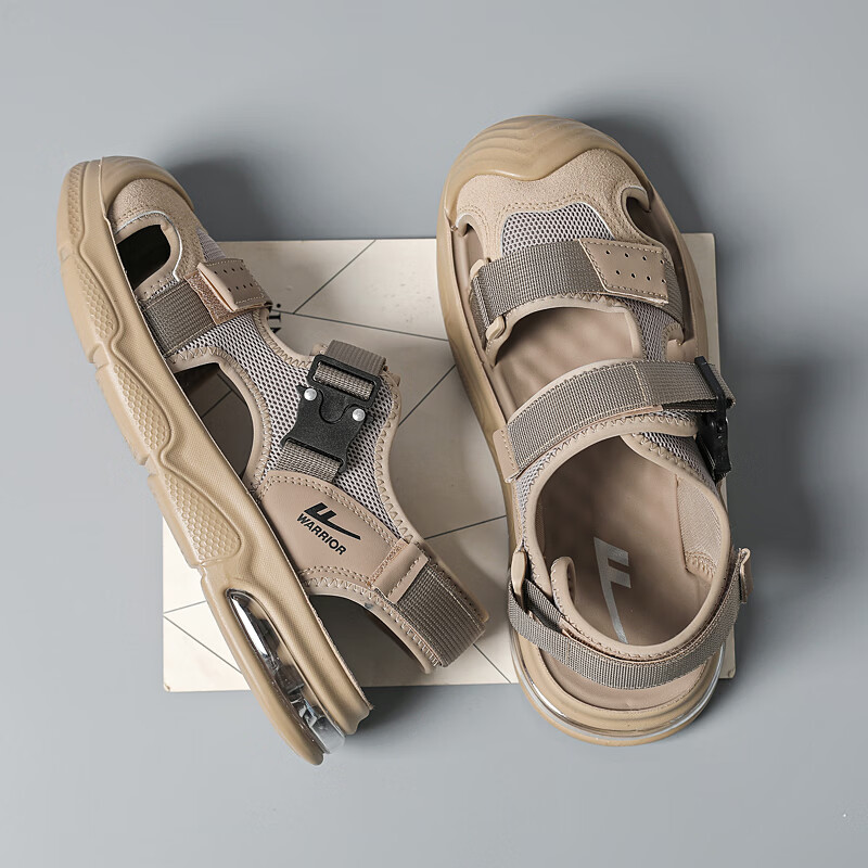 Warrior Men's Casual Sandals Thick Sole Sports Beach Shoes Anti-collision Slippers WSL(WZ)-1653 Khaki Size 39