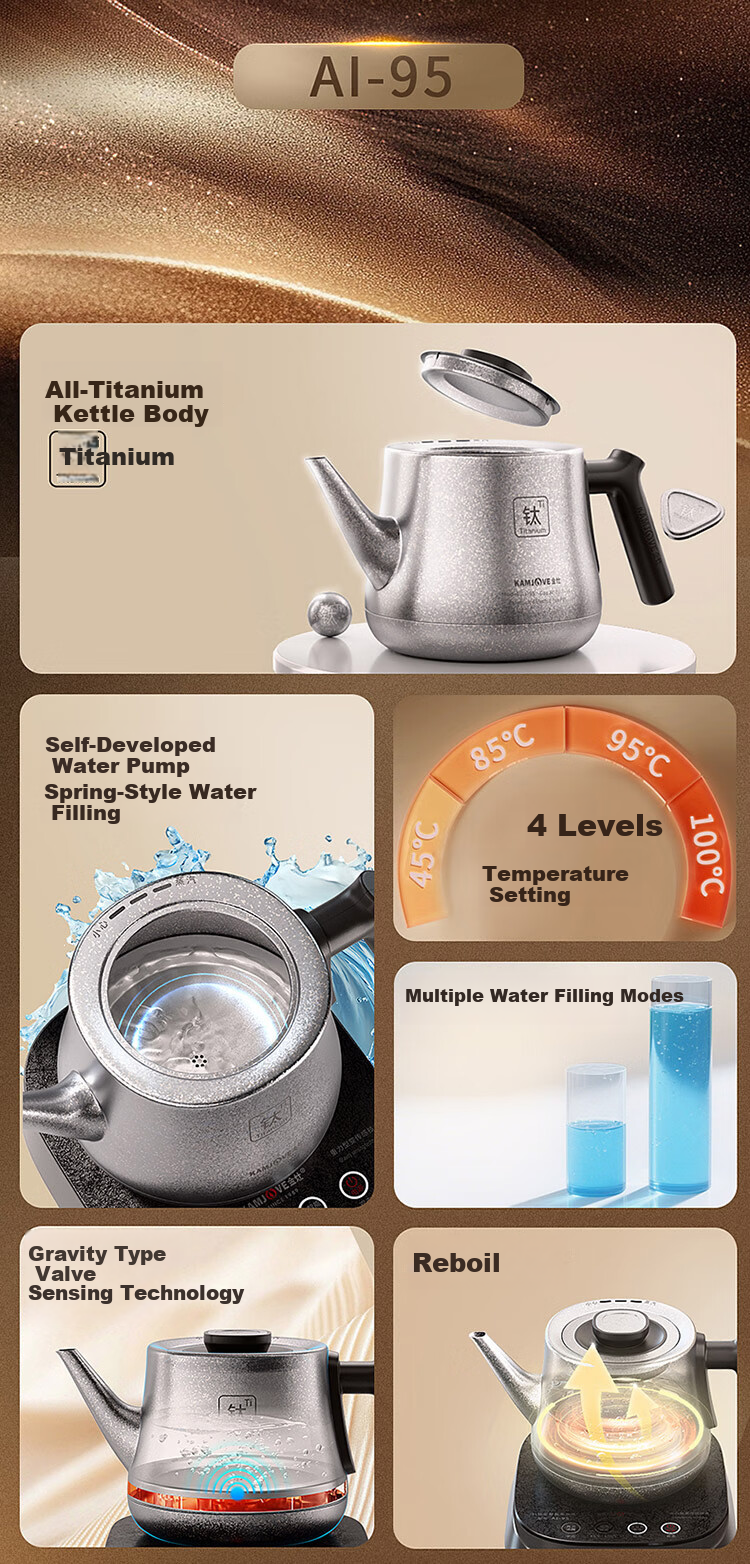 KAMJOVE Pure Titanium Electric Kettle Fully Automatic Bottom Water Supply Electric Kettle New Model Temperature Control Integrated Automatic Electric Kettle AI-95 for Boiling Water and Brewing Tea 5