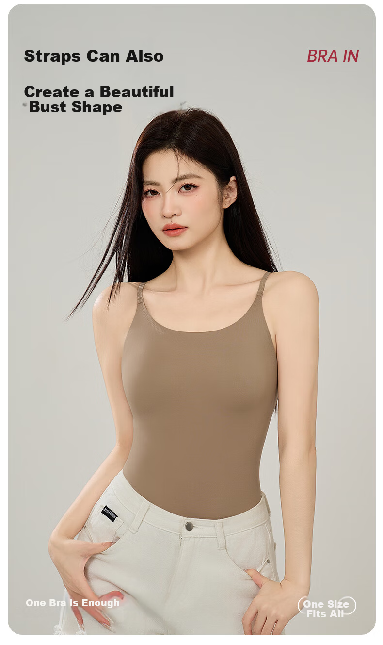 Women's Free Style Camisole Vest with Chest Pad, Solid Color Seamless Innerwear, Spring Summer Base Layer, Anti-Expansion Outerwear 2
