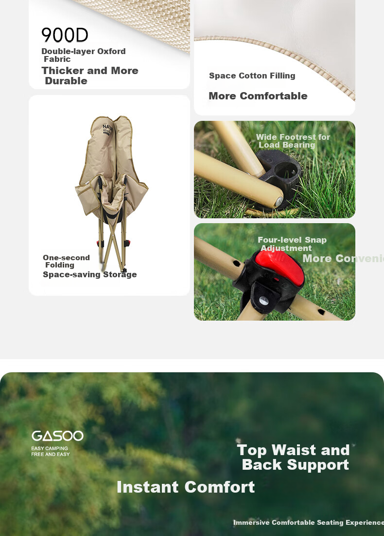 Gosoo Outdoor Folding Camping Chair Moon Chair Backrest Chair Padded Lazy Fishing Chair Portable Picnic Folding Stool 1