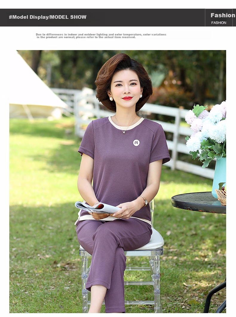QIUFULUO Women's Summer 2026 New Casual Two-Piece Set Middle-Aged and Elderly Fashionable Versatile Outfit for 50s and 60s 9