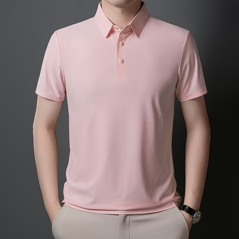 ROMON POLO Shirt Short Sleeve T-Shirt for Men, Sun Protection, Antibacterial, Moisture-Wicking, Ice-Cool Tech, Solid Color, Light Business Top, Medium 5XL 18