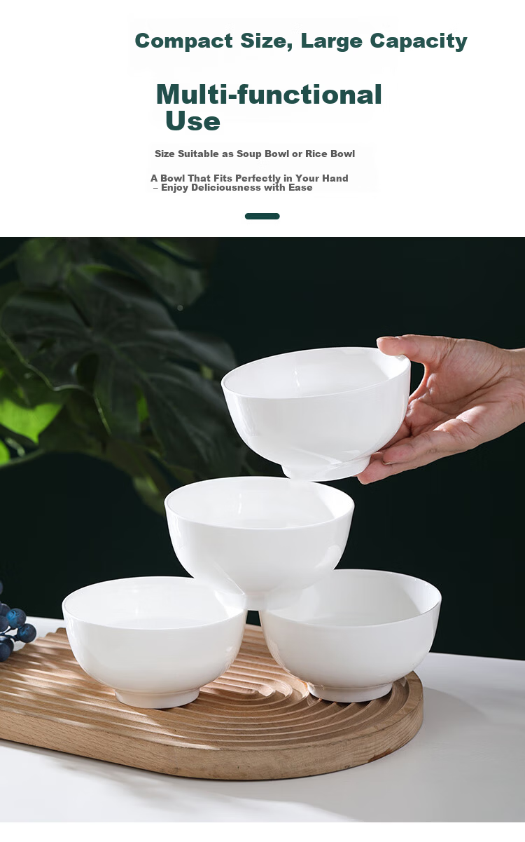 Remec Jinyu Ruimei Bone China Pure White Floral 5-Inch Footed Rice Bowls Set of 4 Ceramic Bowls 5