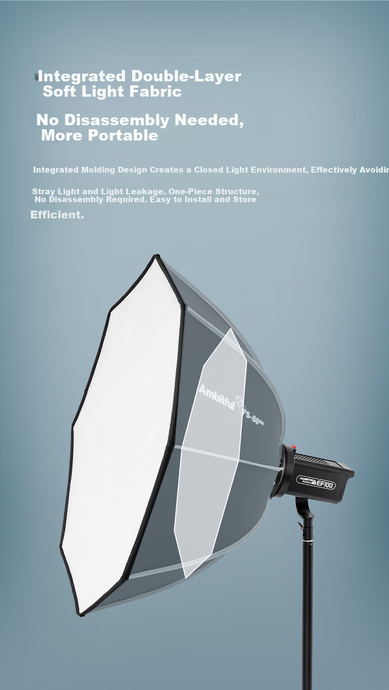 AMBITFUL Zhijie Octagonal Softbox FS80pro Bowens Mount Quick Install Handheld Portable Video Flash Hot Shoe Soft Light Diffuser 9