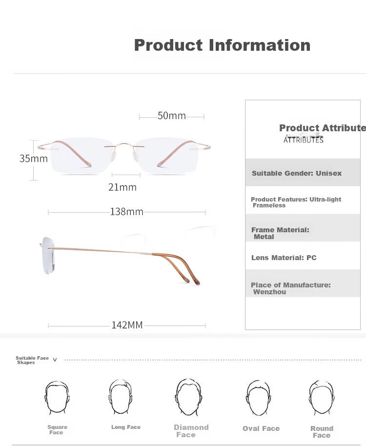Laoyezi Anti-Blue Light Reading Glasses for Men And Women, Bifocal High Definition Ultra-Light Frameless Reading Glasses, Gold Color, 250 Degrees 13