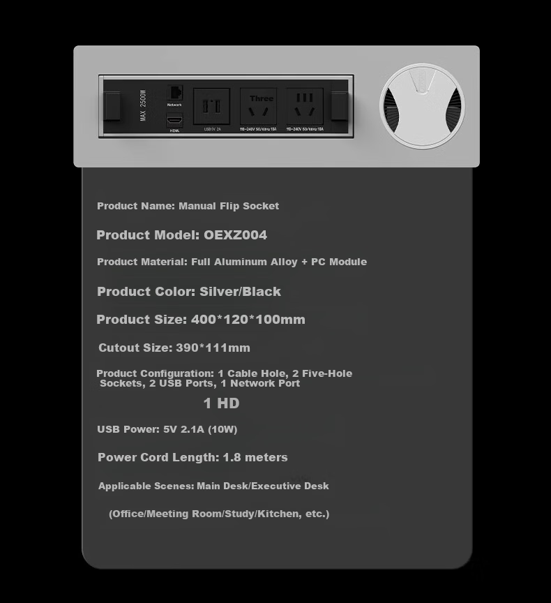 Comfort Embedded Desktop Power Strip Hidden Office Desk Multimedia Built-in Socket 12
