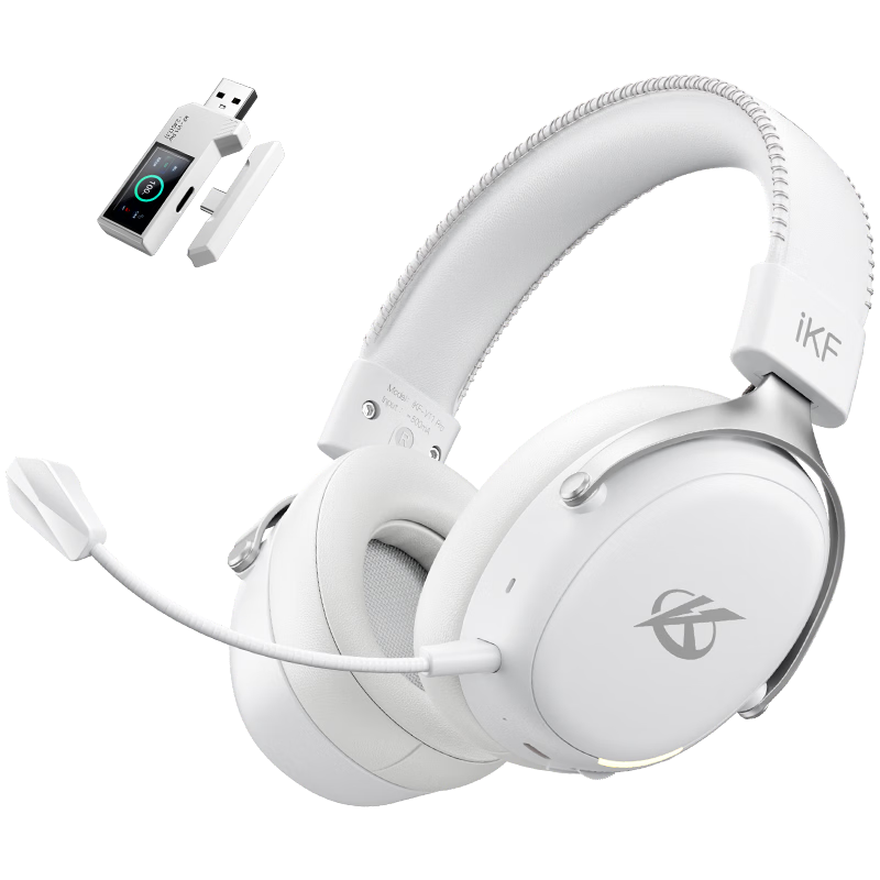 IKF V11 Pro 2.0 [JD Exclusive] Four-Mode Wireless Gaming Headset Over-Ear Bluetooth Display 2.4G FPS Delta Tuned Sound Silver White
