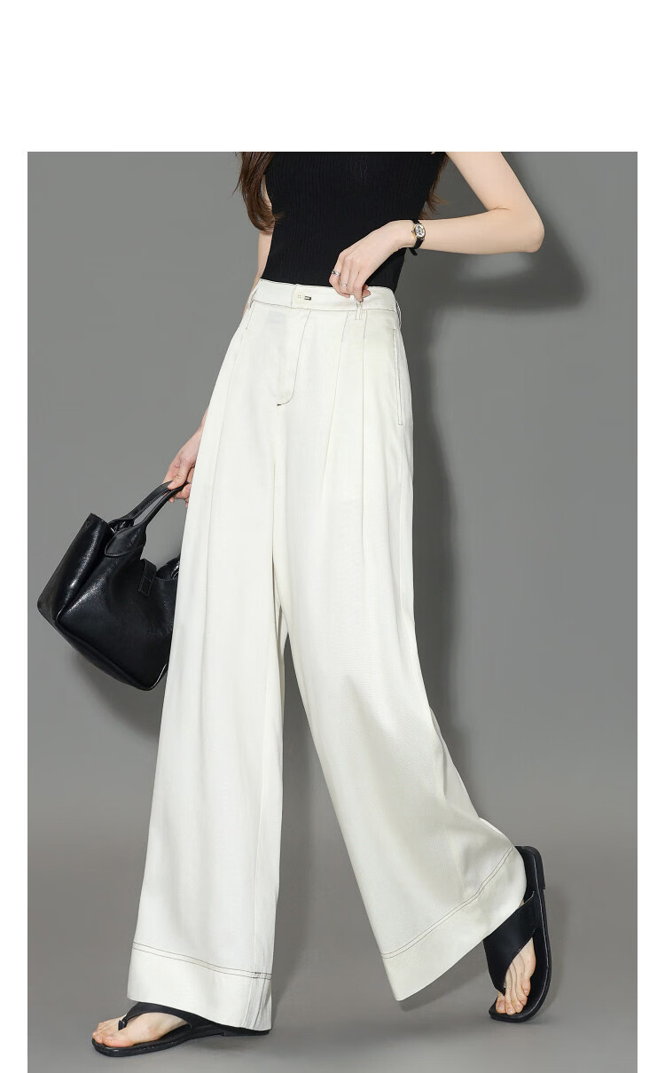 Demana [100 Lyocell] Summer 3D Pleated Color-Blocked Stitching Wide-Leg Slimming Casual Pants for Women Premium Feel 4
