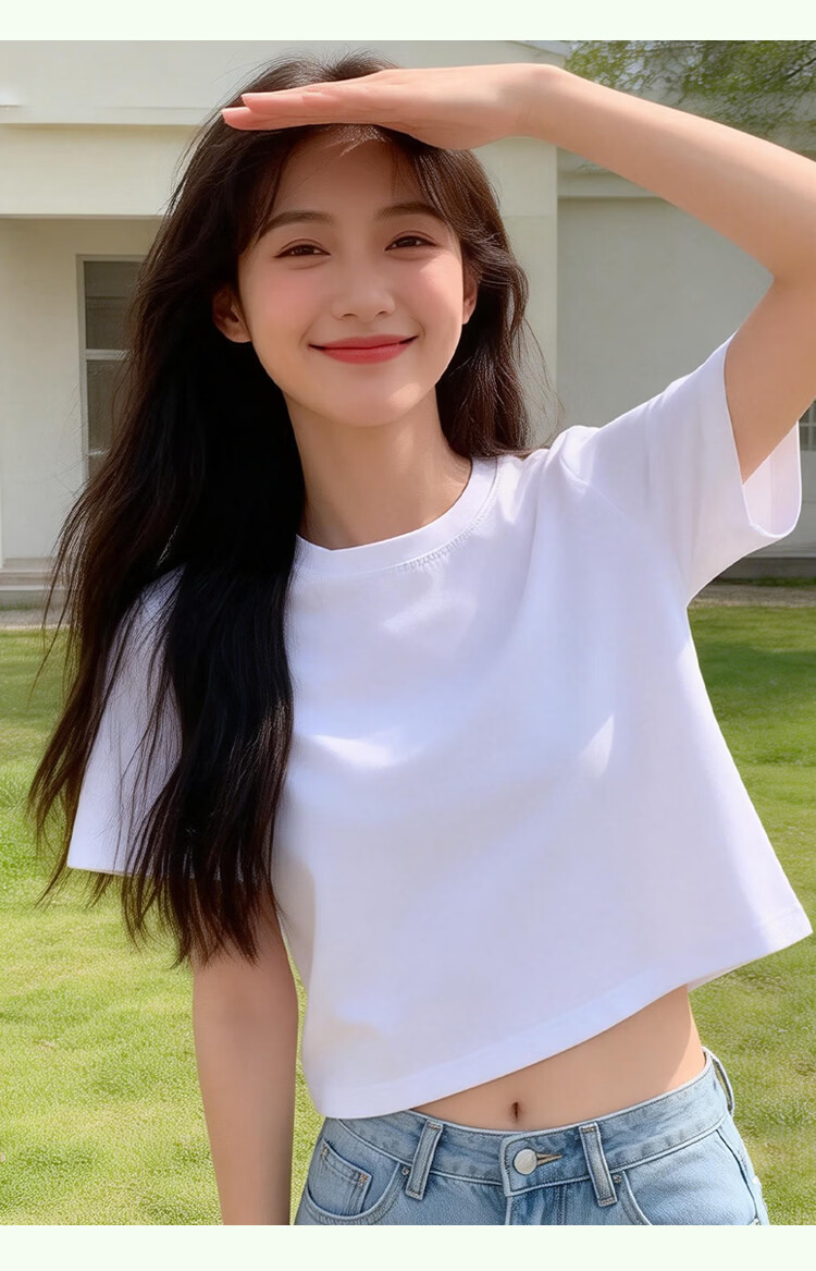 Yiershuang 100% Cotton Short Women's Basic T-Shirt Loose Fit Short Sleeve Top 12