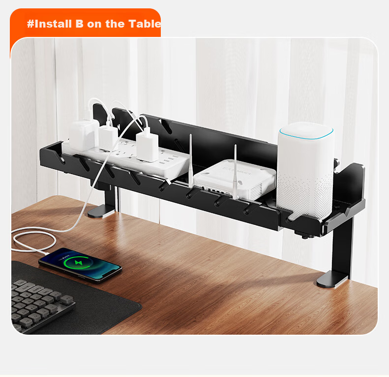 Behind the Scenes Hero TV Accessories Large Black Desktop Cable Organizer Rack No-Drill Cable Management Box for Data Cables and Power Strips 12
