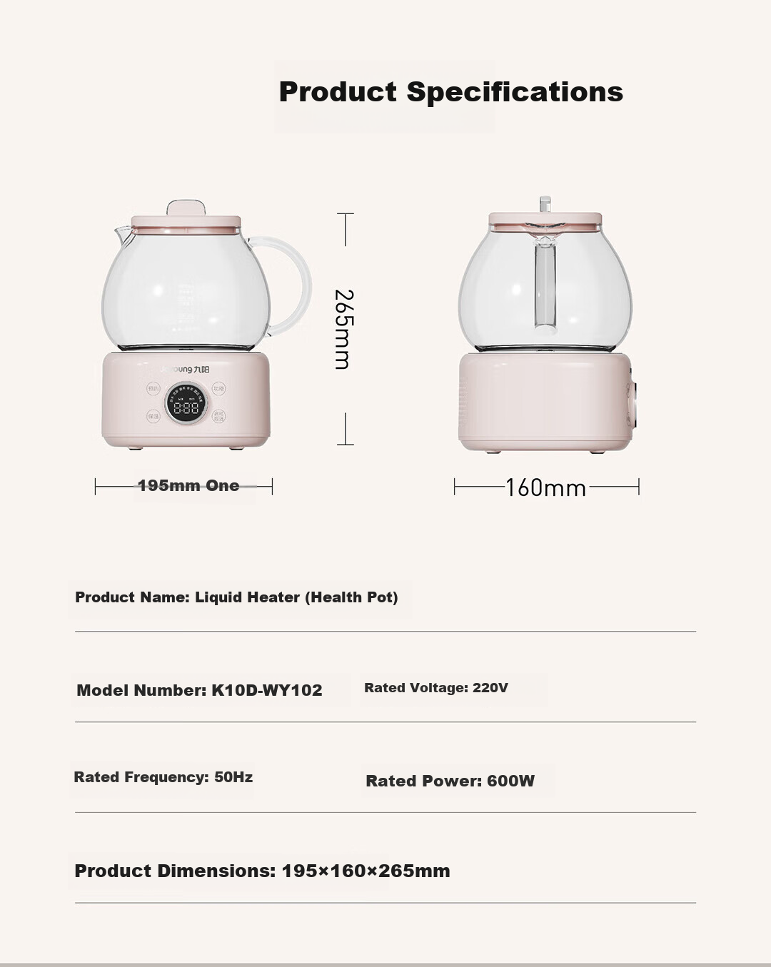 Joyoung 1L Glass Health Pot Temperature Control Kettle Multifunctional Tea Kettle Office Flower Tea Kettle No Glue Water Boiler 24H Reservation 24H Keep Warm K10D-WY102 20