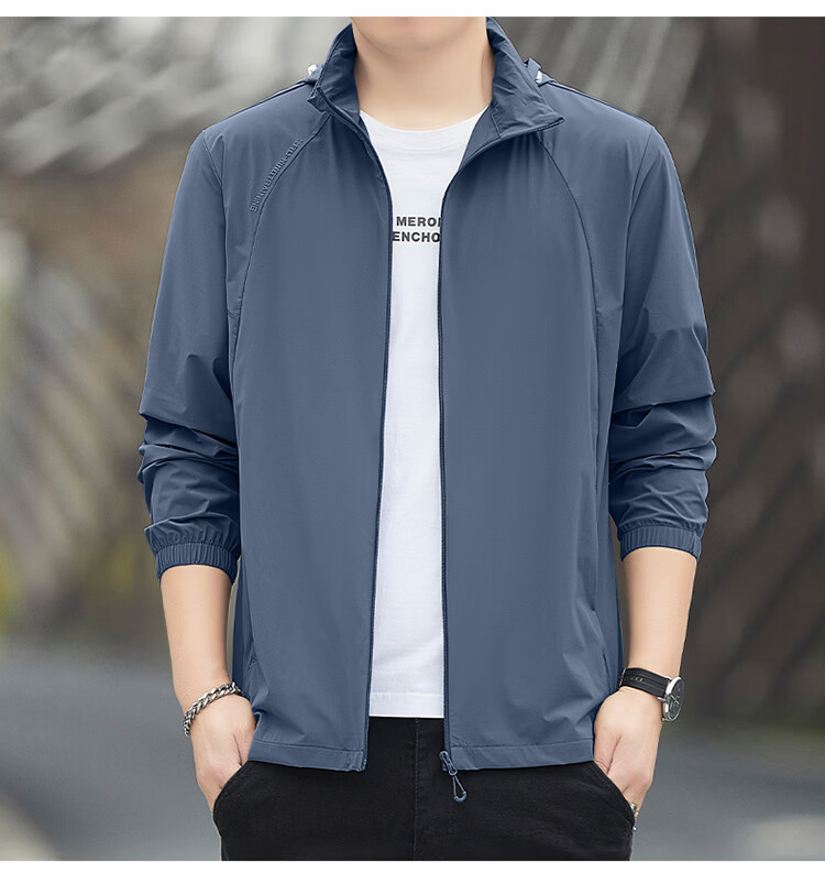 ROMON Men's Summer Thin Ice Silk Quick-Dry Breathable Outdoor Sun Protection Jacket 2601 Dark Blue 2X 13
