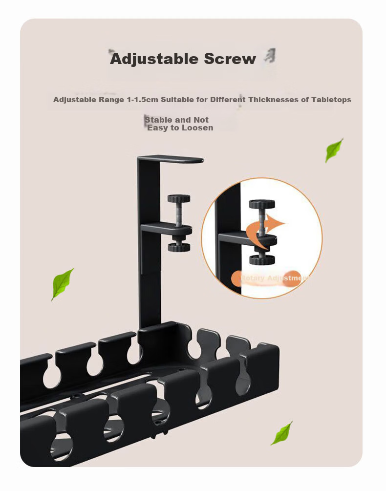 Sushiermo Under-Desk Cable Organizer Wire Management Router Cable Storage No-Drill Socket Tool White Adjustable 43-74cm 6