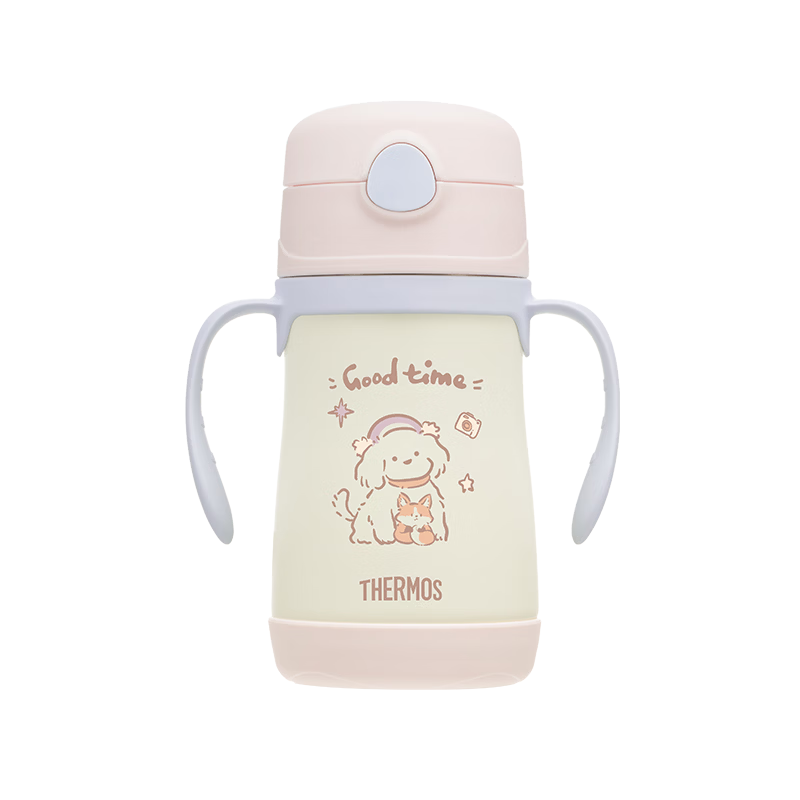 THERMOS Children's Straw Insulated Water Bottle, Ultra-Light 316L Stainless Steel Handle, for Students, Kindergarten, And Toddlers, School Use, TCKC