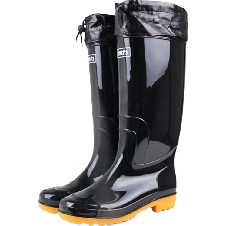Warrior Men's Rain Boots Outdoor Waterproof Non-Slip Fleece-Lined HL8075 High Tube Black Size 42