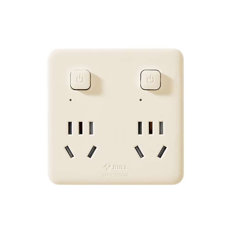 BULL Model 86 Socket Expander / One-to-Four Socket / Adapter Plug / Converter / Power Strip for Bedroom and Kitchen, 4-Position Control GN-93223 Cream Color